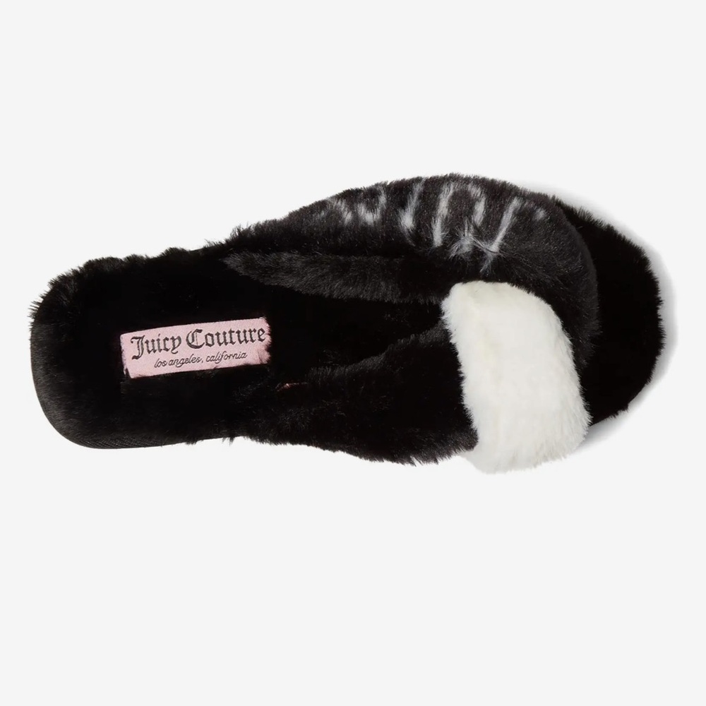 NIB Juicy Couture Highnyss Black Faux Fur Slippers - Picture 2 of 11